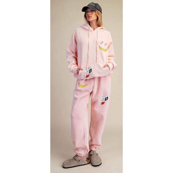 Easel Women Happy Kahki Fleece Jogger Hoodie Set Athleisure - Picture 1 of 6